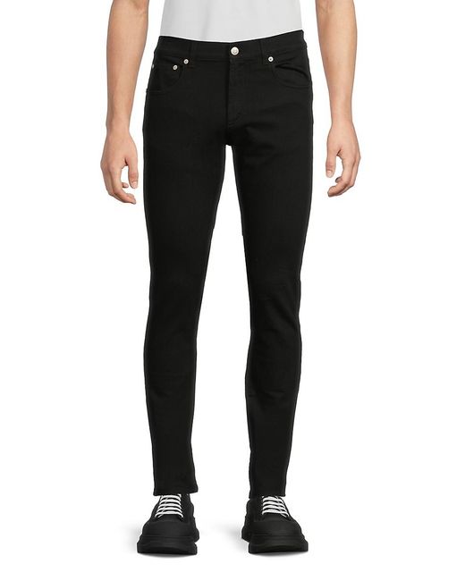 Alexander McQueen Black Solid Cotton Slim-Fit Jeans for men