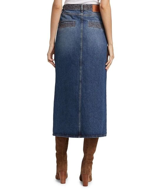 Ba&sh Blue Math Denim Sheath Midi-Skirt