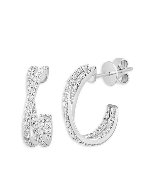 Effy White 14K & 0.97 Tcw Lab-Grown Diamond Half Hoop Earrings