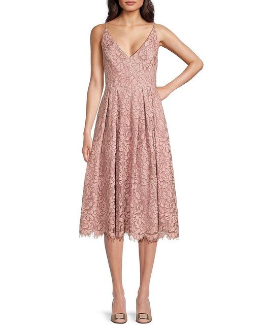 Eliza J Pink Lace Midi Fit & Flare Dress