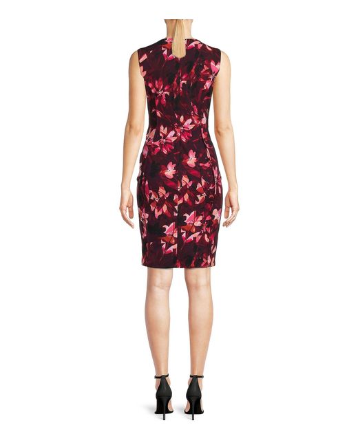 Calvin Klein Floral Print Pencil Dress in Red | Lyst