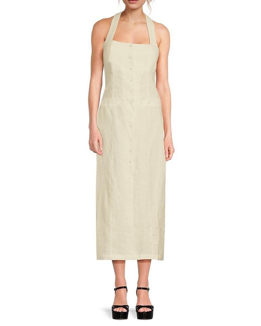 Saks Fifth Avenue Natural Halter 100% Linen Midi-Dress