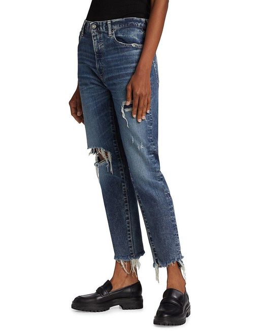 Moussy Adrian High Rise Distressed Stretch Cropped Boyfriend Jeans in Blue  | Lyst