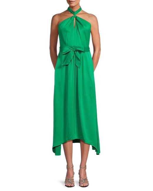 Reiss Green Evvie Asymmetric Midi Halter Dress