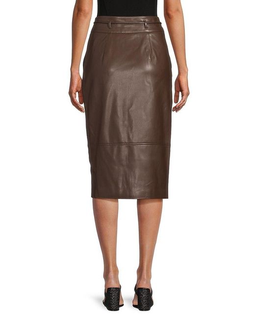 Elie Tahari Belted Faux Leather Pencil Skirt in Brown | Lyst