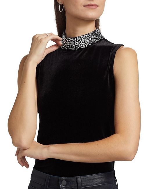 L'Agence Black Madelyn Crystal-Embellished Mock Turtleneck Sleeveless Top