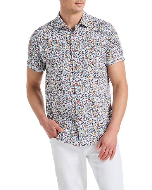 Robert Graham Gray Summer Sails Printed Cotton-Blend Shirt for men