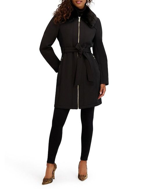 Kensie Black Softshell Faux Shearling Collar Coat