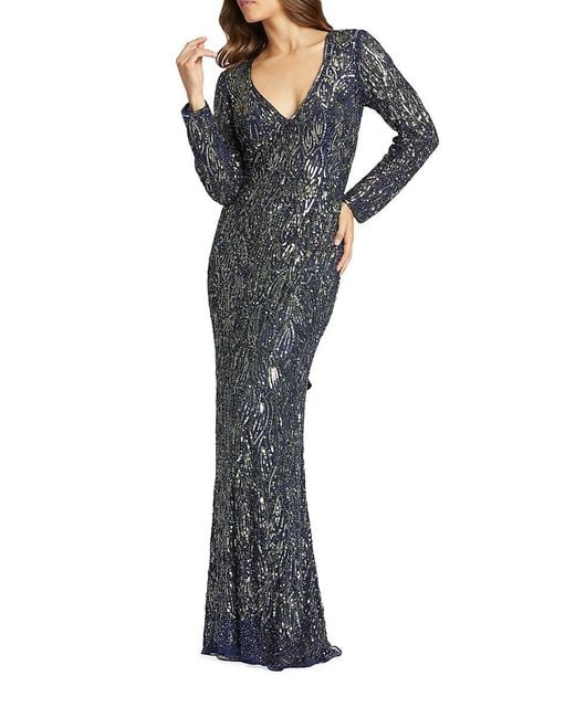 Mac Duggal Synthetic Long Sleeve Sequined Column Gown | Lyst UK