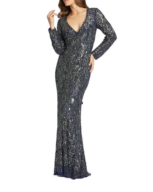 mac duggal long sleeve sequin column gown