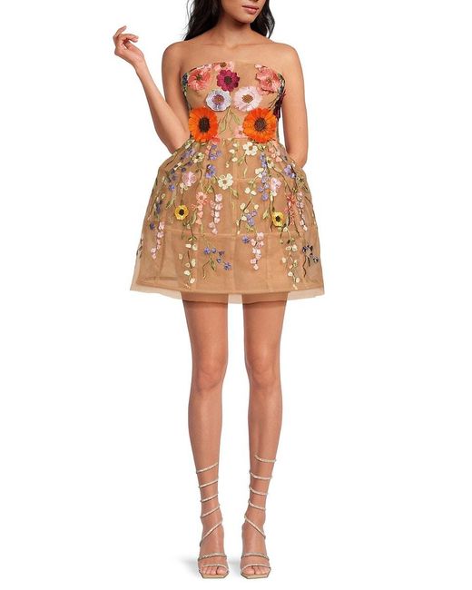 BCBGMAXAZRIA Tulle Floral Appliqué Mini Dress in Orange | Lyst