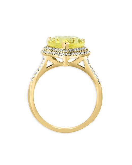 Effy 14k Yellow Gold, Lemon Quartz & Diamond Halo Ring