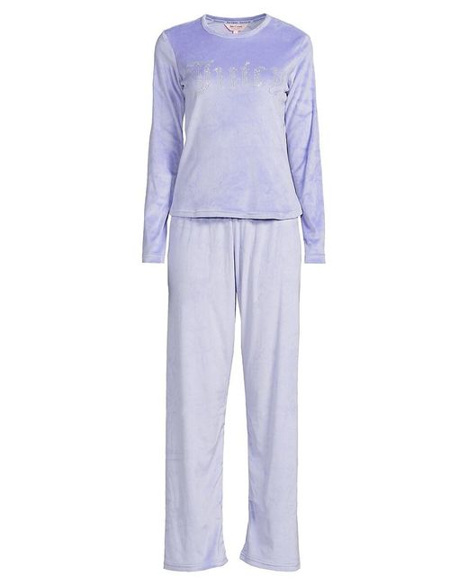 Juicy Couture 2-piece Velour Logo Shirt & Pants Pajama Set in Blue