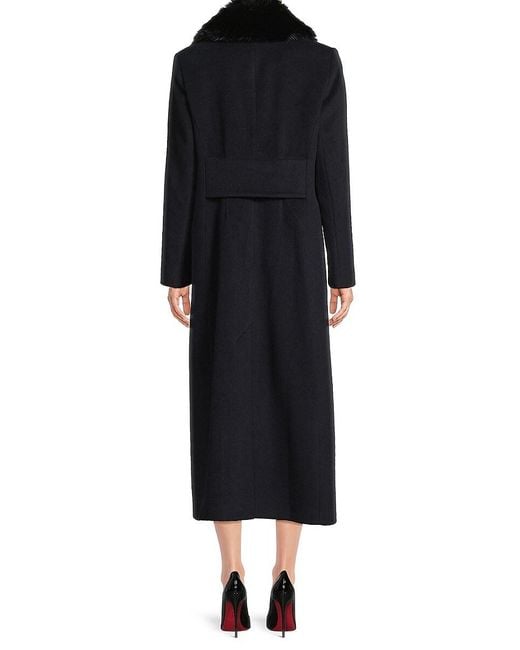 MILLY Black Faux Fur Collar Wool-Blend Coat