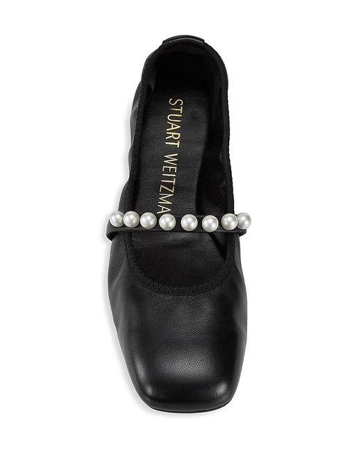 Stuart Weitzman Pink Goldie Embellished Leather Ballet Flats