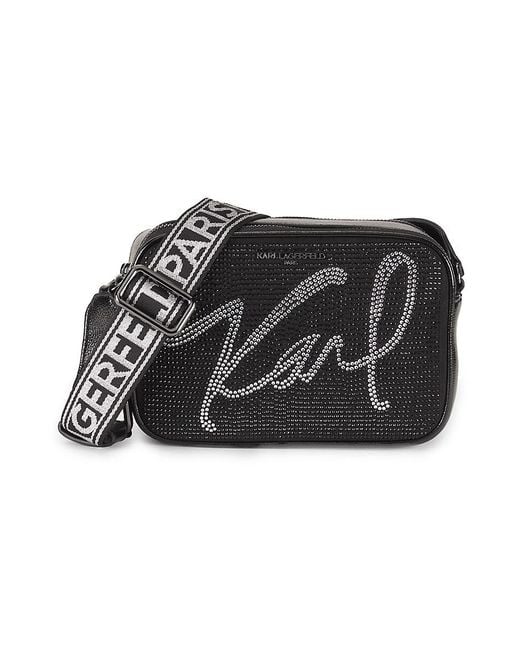Karl Lagerfeld Black Maybelle Signature Rhinestone Camera Bag