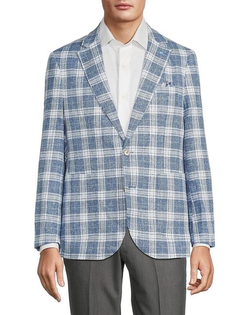 Tailorbyrd Blue Windowpane Linen Blend Sportcoat for men