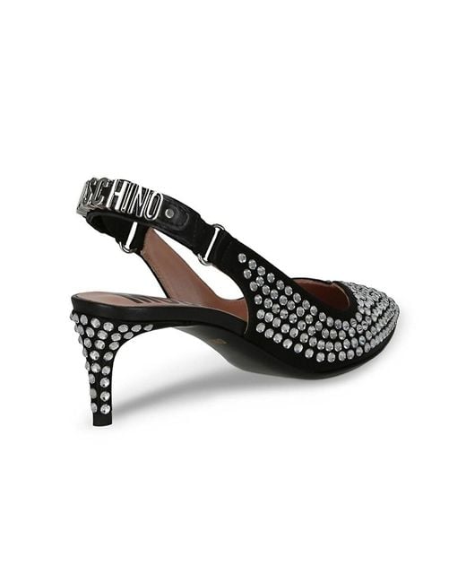Love Moschino Metallic 60Mm Crystal-Embellished Satin Slingback Pumps