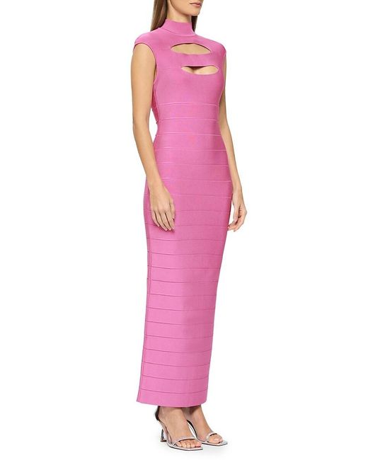 Hervé Léger Pink Cap Sleeve Bodycon Maxi Dress
