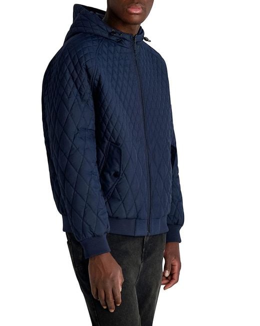 Karl Lagerfeld Blue Regular-Fit Diamond Quilted Bomber Jacket for men