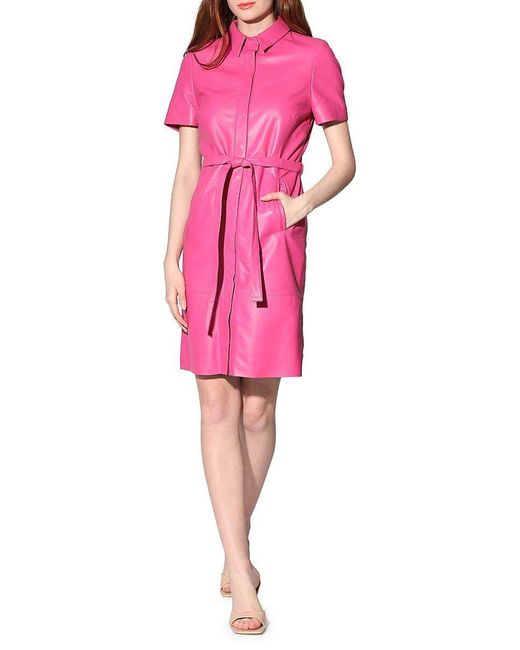 Walter Baker Chloe Leather Belted Shirt Dress in Pink | Lyst