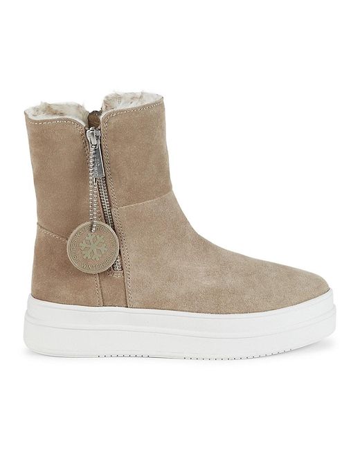 J/Slides Tristan Weatherproof Faux Fur & Suede Sneaker Booties in Taupe ...