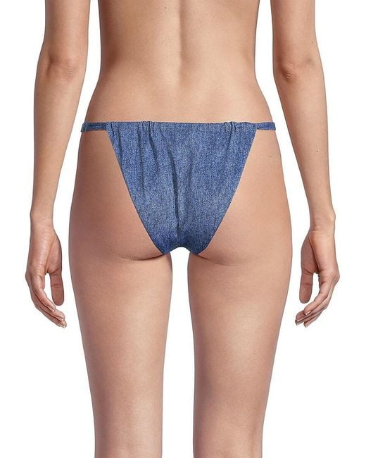 WeWoreWhat Blue Ruched Denim Bikini Bottom
