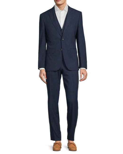 Boss Blue H Huge Mini Check Virgin Wool Suit for men