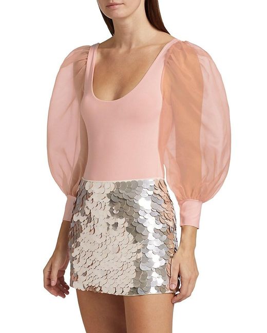 Alice + Olivia White Jillianne Semi-Sheer-Bodysuit