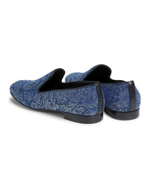 Versace Blue Stone-Embellished Smocking Slippers for men