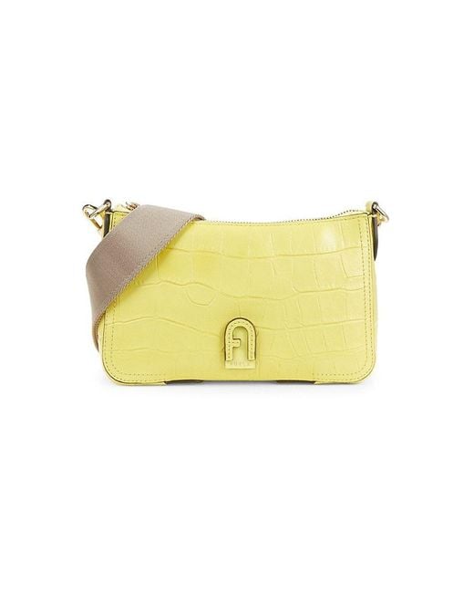 Furla Yellow Croc Embossed Leather Hobo Bag