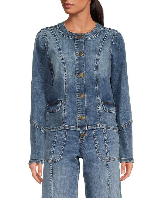 Karl Lagerfeld Blue Denim Button-Front Jacket