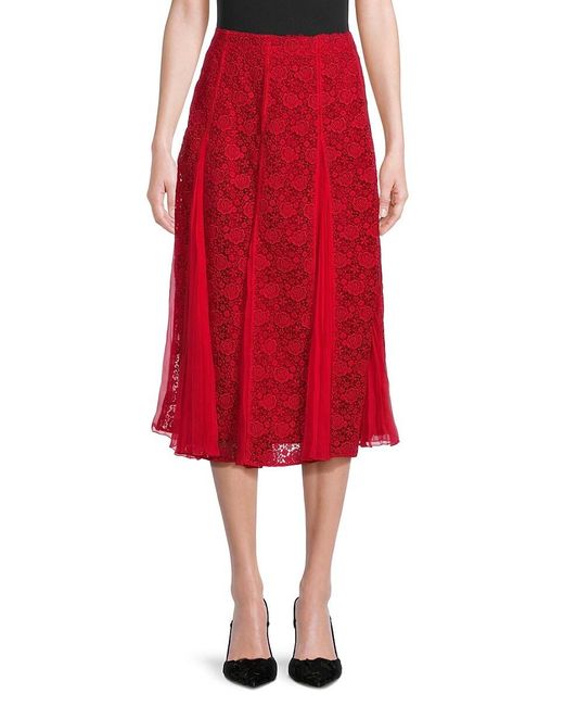 Valentino Red Rose Lace Midi Skirt