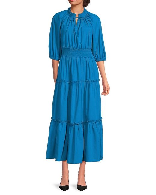 Rails Blue Caterine Solid Cotton-Blend Poplin Tiered Maxi Dress
