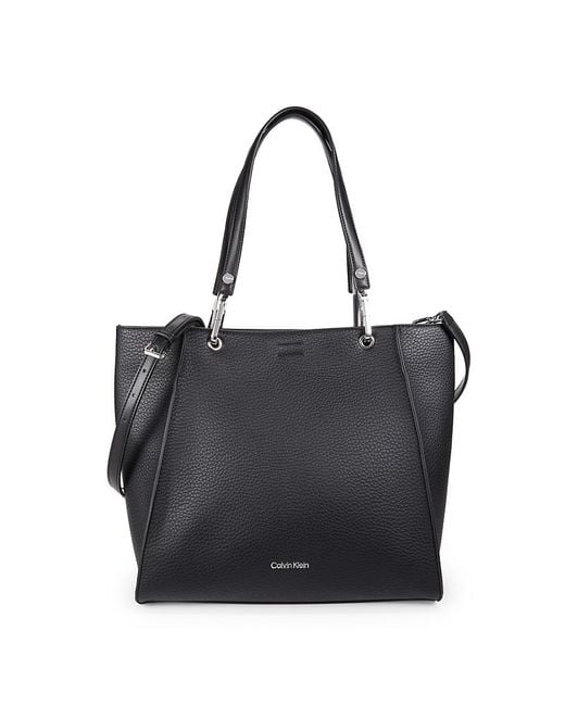 Calvin Klein Garnet Leather Tote in Black