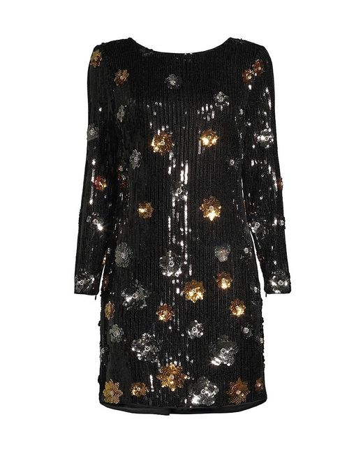MILLY Black Selene 3D Floral Sequin Minidress