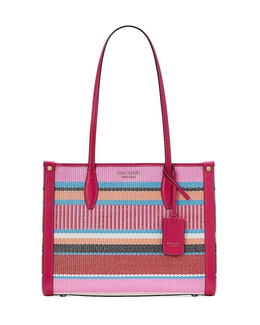 Kate Spade Red Market Striped Woven Straw Tote Bag