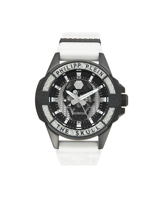 Philipp Plein Gray The $kull Carbon Fiber 44mm Ip Black Stainless Steel & Silicone Watch for men