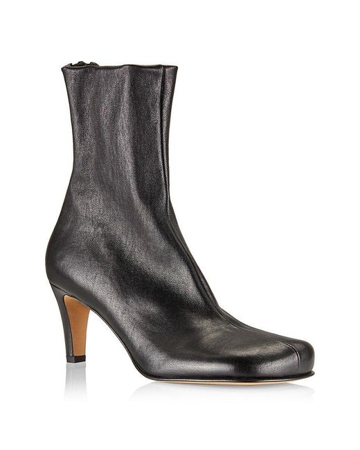 heeled leather square toe ankle boots