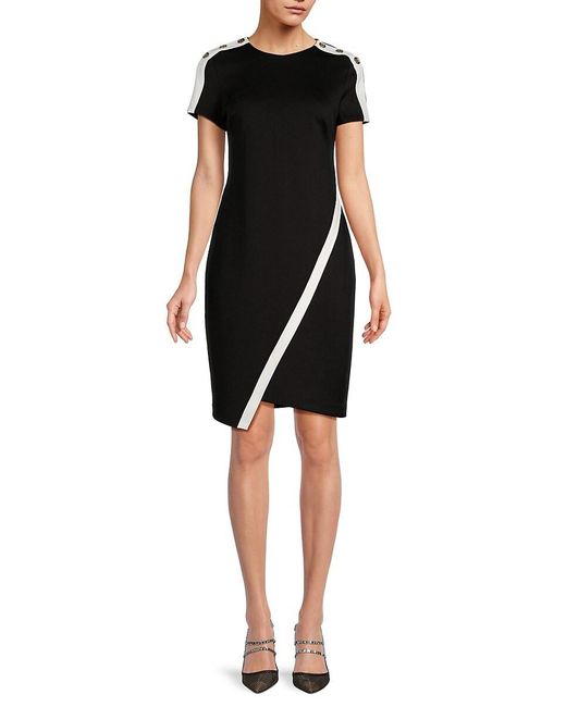 Tommy Hilfiger Black Colorblock Asymmetric Knee Length Dress
