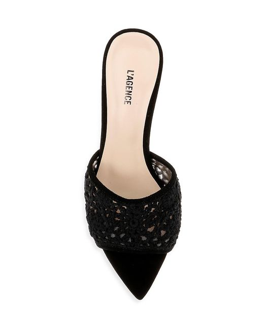 L'Agence Pink Armande 85mm Suede Crochet Mules
