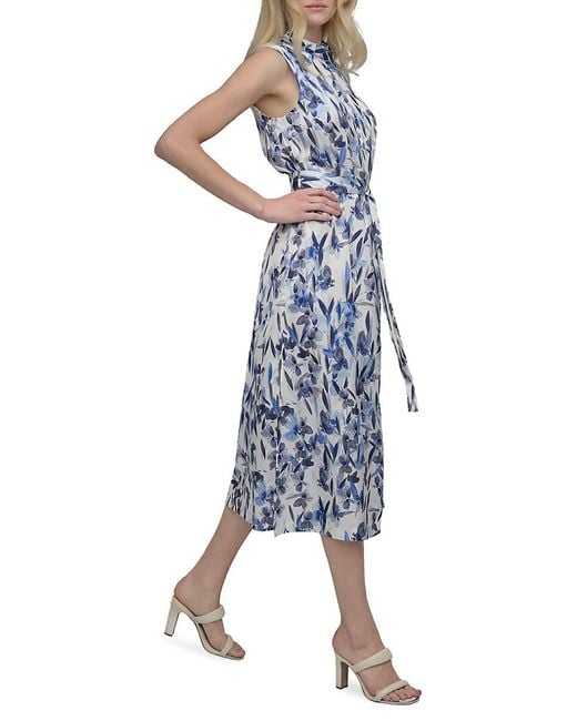 DKNY Blue Watercolor Sleeveless Shirtdress