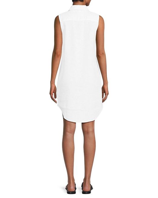 Saks Fifth Avenue White High Low 100% Linen Shirtdress