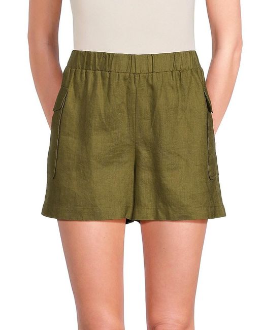 Saks Fifth Avenue Green Flat Front 100% Linen Shorts