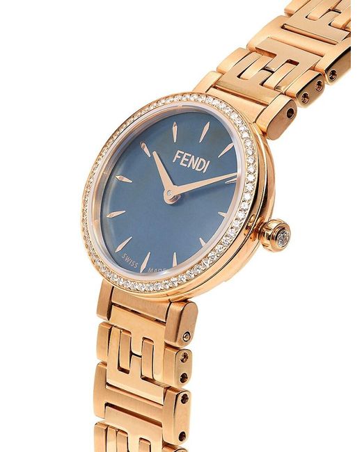 Fendi Blue 19mm Stainless Steel Rose Goldtone,mother Of Pearl & Diamond Studded Bracelet Watch