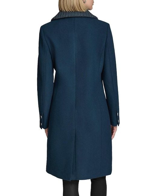 Andrew Marc Blue Sloane Walker Textured Wool Blend Coat