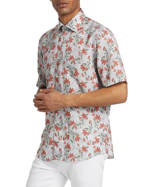 Saks Fifth Avenue White Collection Floral Button-Front Shirt for men