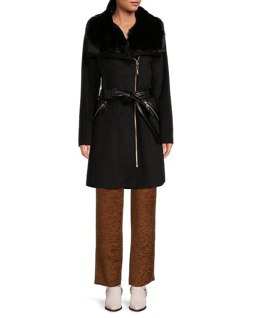 Via Spiga Black Faux Fur Spread Collar Jacket