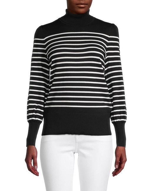 Cable & Gauge Striped Turtleneck Sweater in Black | Lyst