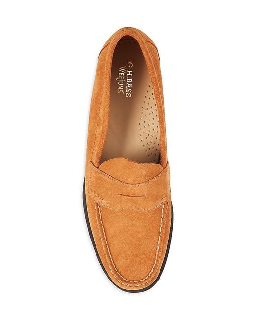 G.H.BASS Brown G. H. Bass Logan Flat Strap Suede Penny Loafers for men